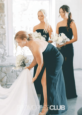 Rachel | Mermaid Strapless Black Satin Maxi Bridesmaid Dress - Price #price_variant_lowest# - Black - PromDressClub